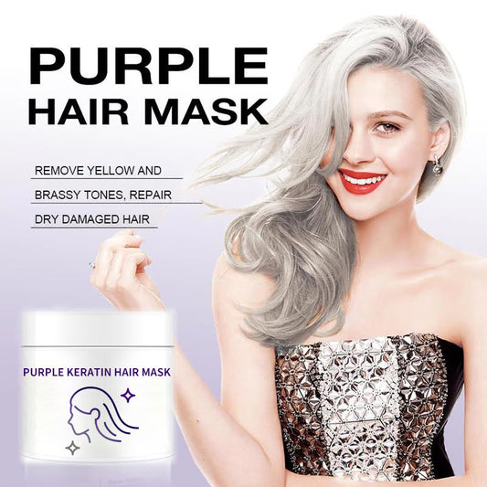 🔥🌸Köp 3 få 2 gratis & gratis Purple Keratin Hair Treatment – Skyddar färgen och neutraliserar mässingsfärgade och gula toner för blont, silver och grått slingor
