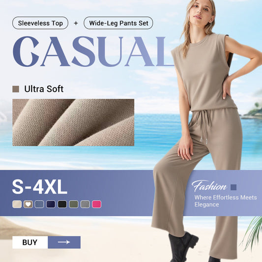 Casual ärmlös topp och byxor med vida ben för kvinnor