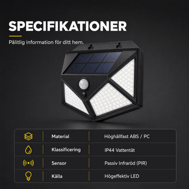 🌙 KÖP 2 – FÅ 1 GRATIS! Automatisk belysning utan elkostnad – solcellsvägglampa med 100 LED