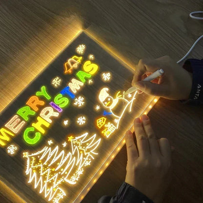 🎨 50% RABATT! ✨ UPPLYST RITBRÄDA - Återanvändbar yta som lyser i mörkret, justerbart stativ för barns konst och skrivövningar, batteridriven med stylus inkluderad 🖍️💡