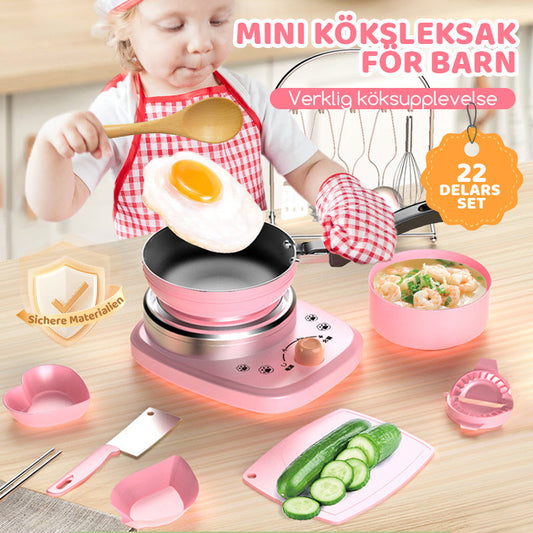 👧🏻 50% REA NU! 🎁 Mini-Köksleksak 22-delars Set - Äkta Ljud & Belysning, Perfekt Present för Barns Kreativa Lek 🍳✨