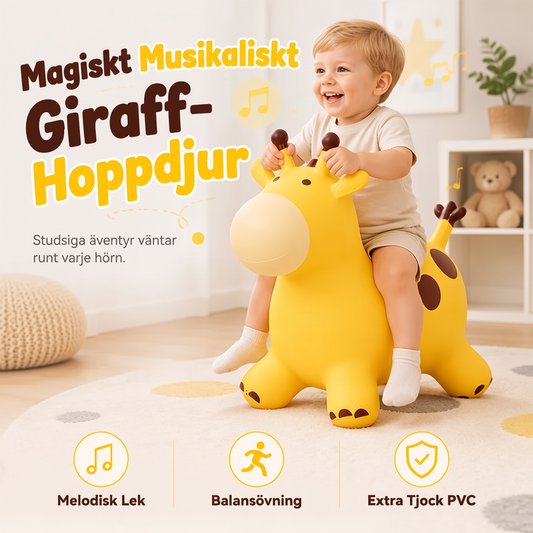 🎵 BEGRÄNSAT ERBJUDANDE – Kombinera rörelse, musik och lek i en mjuk studsleksak för barnrummet – Musikspelande giraffhoppare