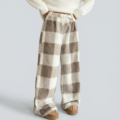 🎅 SISTA DAGEN REA 50% RABATT🔥 Vinter Vintage Rutiga Resår Raka Lösa Tjocka Varma Casualbyxor