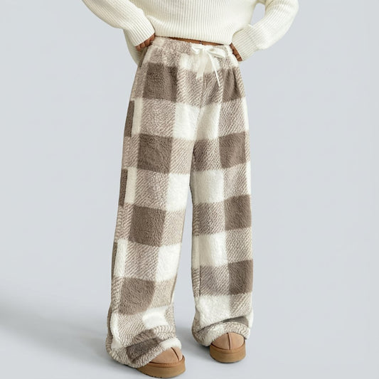 🎅 SISTA DAGEN REA 50% RABATT🔥 Vinter Vintage Rutiga Resår Raka Lösa Tjocka Varma Casualbyxor