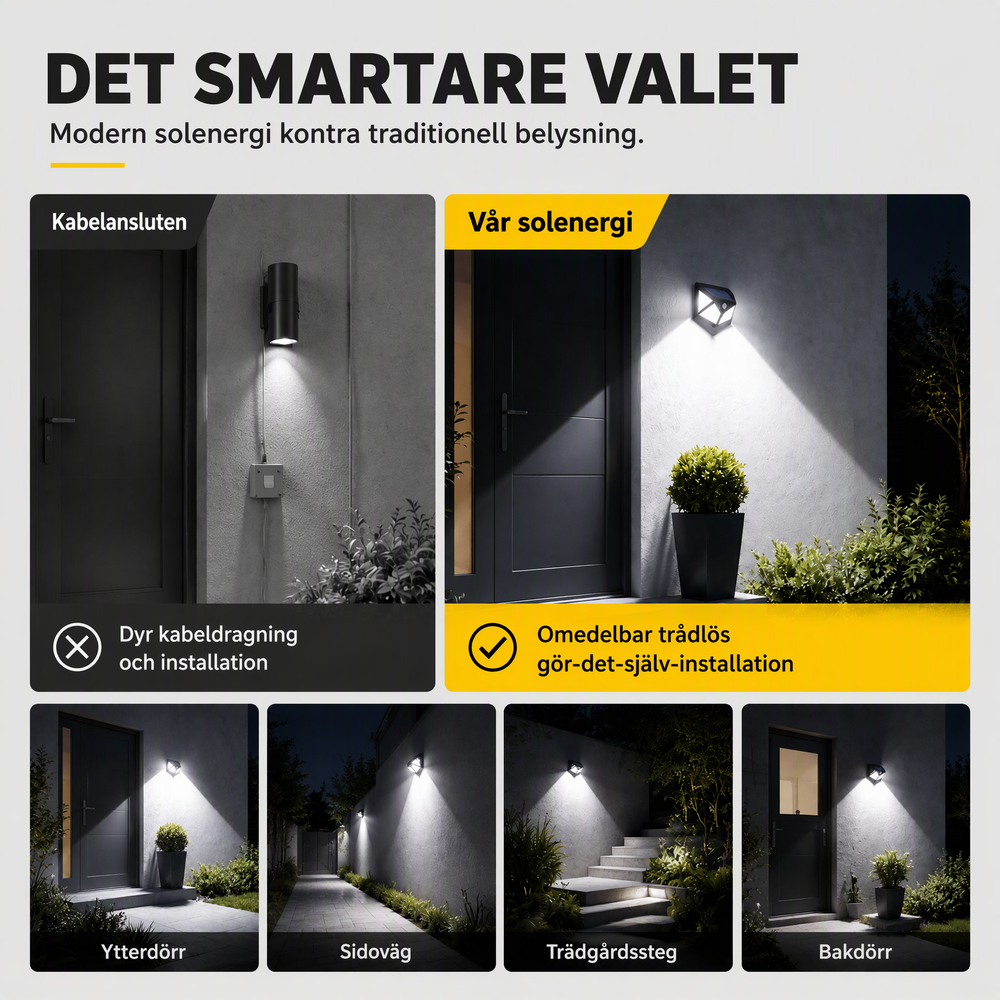 🌙 KÖP 2 – FÅ 1 GRATIS! Automatisk belysning utan elkostnad – solcellsvägglampa med 100 LED
