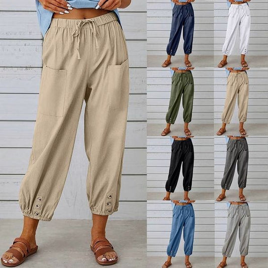 💓60% RABATT!💞 Dambyxor med vida raka ben – Andningsbar bomull och linne, smickrande passform och praktiska fickor 👖