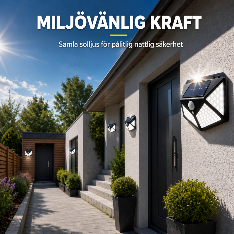 🌙 KÖP 2 – FÅ 1 GRATIS! Automatisk belysning utan elkostnad – solcellsvägglampa med 100 LED