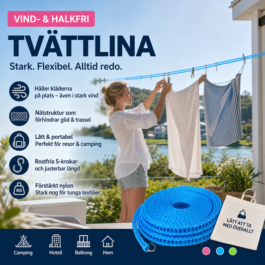 🌬️ Köp 1 Få 1 Gratis! 🧺 Vindskyddad & halkfri tvättlina – snabbtorkande, säker & enkel att sätta upp ☀️