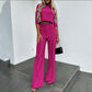 ✨Elegant set med crop top och byxor med vida ben för kvinnor