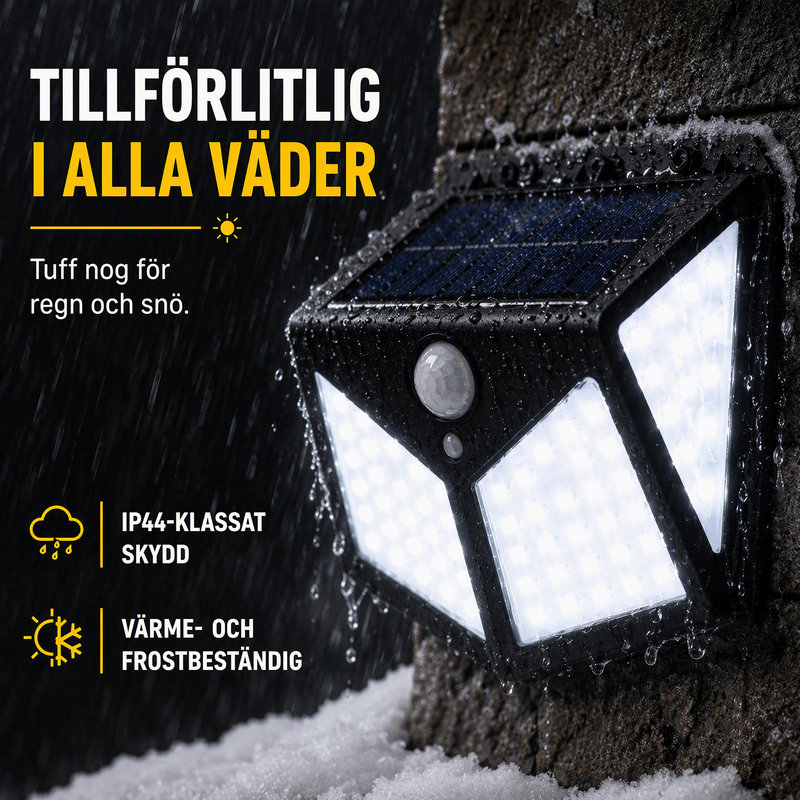 🌙 KÖP 2 – FÅ 1 GRATIS! Automatisk belysning utan elkostnad – solcellsvägglampa med 100 LED