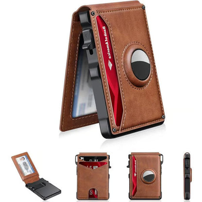 🔥Sista dagen 50% RABATT-💼🔒Enkel herrplånbok med vikning - med popup-fodral i aluminium, sedelklämma, smala läderfack, kreditkortshållare, RFID-blockerande, minimalistisk vikningsplånbok (🎁Perfekt present)