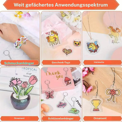 🔥Tidsbegränsad 50 % rabatt！✨DIY Shrinky Dinks nyckelringsset – kreativ barnaktivitet och perfekt som partygåva