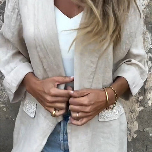 ⏳49% rabatt under en begränsad tid 🎁💃Blazer med öppen front i bomull och linne för kvinnor🔥