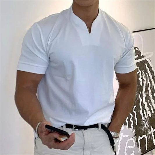 👕60% RABATT NU! 💎 Herr Business-T-shirt med kort ärm och V-ringning – Andningsbar bomullsblandning, klassisk passform och finns upp till 5XL ✨
