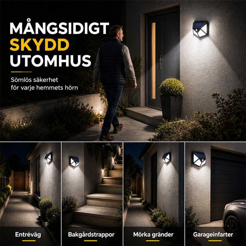 🌙 KÖP 2 – FÅ 1 GRATIS! Automatisk belysning utan elkostnad – solcellsvägglampa med 100 LED