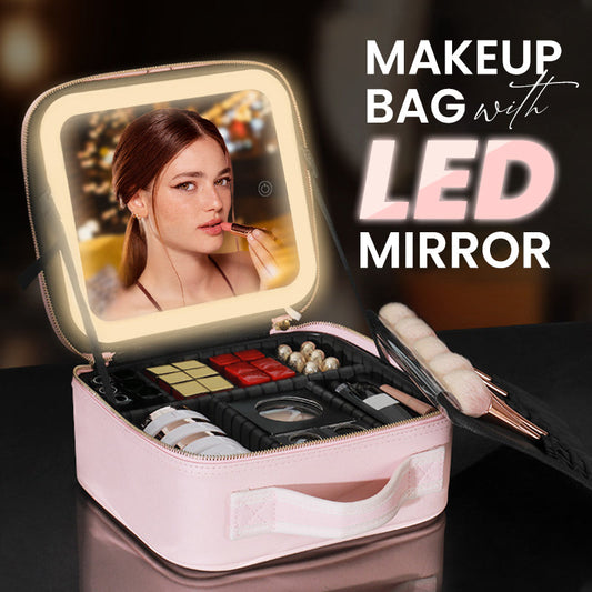 ✨ 50% rabatt och fri frakt ✨ Skapa en perfekt makeup-look när som helst, var som helst – Bärbar sminkväska med LED-spegel! ✨