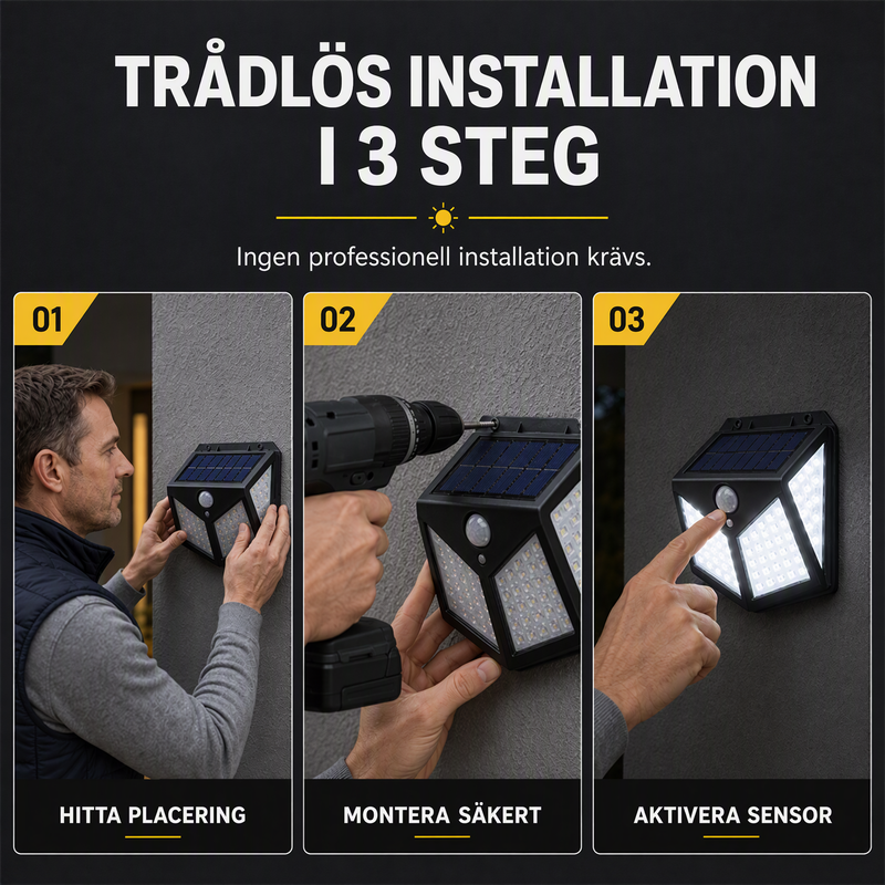 🌙 KÖP 2 – FÅ 1 GRATIS! Automatisk belysning utan elkostnad – solcellsvägglampa med 100 LED