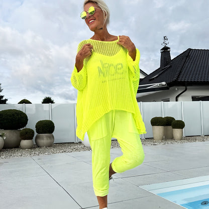 🌸Hängselbyxor med bokstavstryck för damer Jumpsuit+ Hollow Smock Casual Kostym