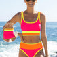 🔥🎁Nyhet 55% RABATT🔥🌼 Färgblockerad Sportig 3-delars Bikiniset i Nylon – Högmidja med Magekontroll 👙