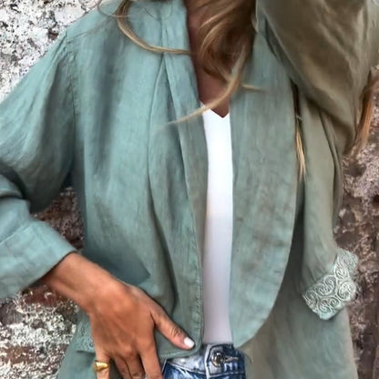⏳49% rabatt under en begränsad tid 🎁💃Blazer med öppen front i bomull och linne för kvinnor🔥