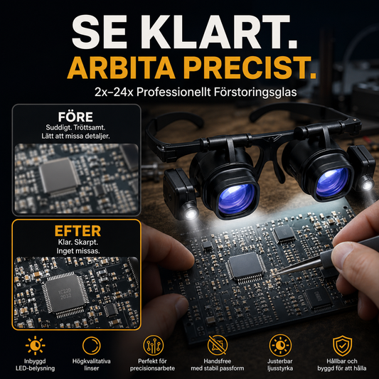 🔬 Få 50 % rabatt nu! 🔍 Högprecisionsförstoringsglas med LED – utrustat med utbytbara linser och handsfree-design – ett måste bland tekniktillbehören 🛠️.