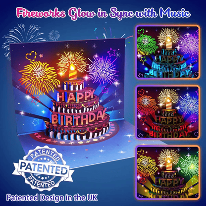 🔥Bästa presenten 49% rabatt🎁Fyrverkeripopp-tårta med ljus och musik Grattiskort på födelsedagen