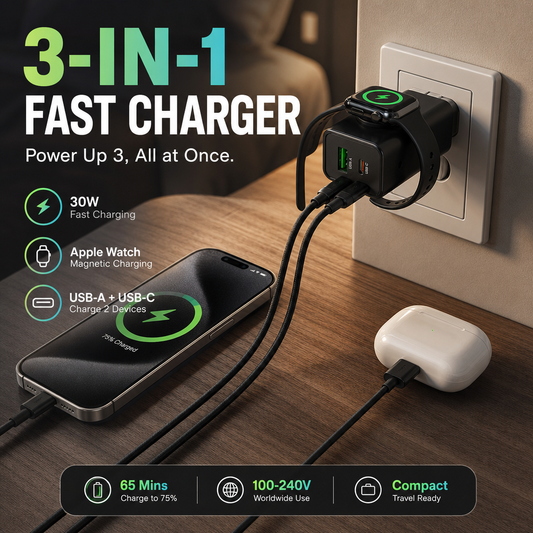 🎉 Ny storsäljare!🔌Trådlös 3-i-1-väggladdare för klockor – 30 W snabbladdning och magnetisk dockningsstation ⚡