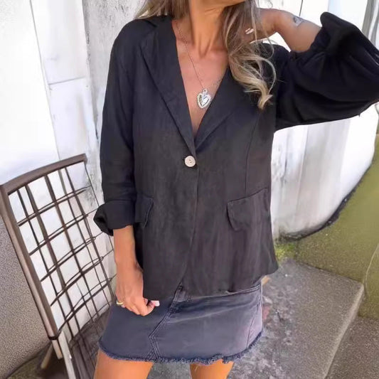 🔥49% rabatt🔥Bomull och linne Casual Lapel Enkelknäppt tunn kappa