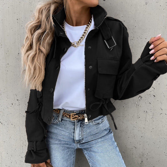 🧥 50% RABATT 💨 | Jacka med Ståkrage & Tryckknapp – Justerbar Dragsko & Dubbla Fickor