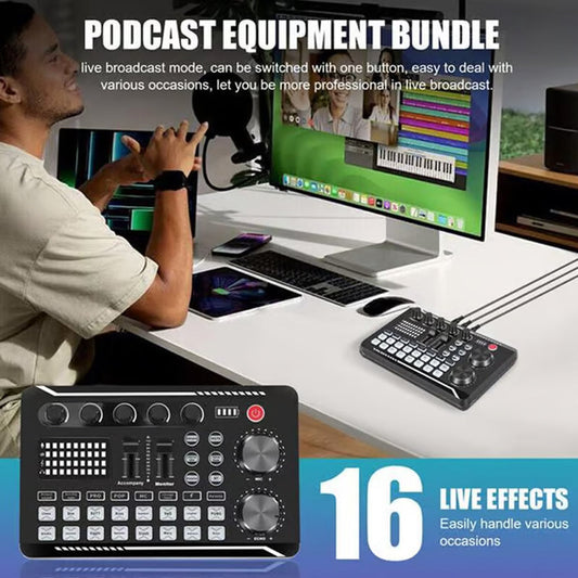 🔥🔥F998 Live Sound Card Audio Mixer, ljudgränssnitt för podcast med DJ-mixereffekter, röstförändrare med ljudeffekter för karaoke, livestreaming och spelinspelning🎤