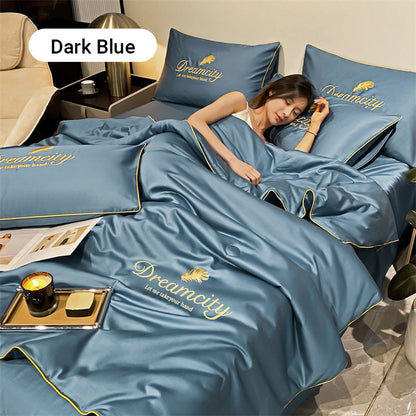 🎁Get Ready For Summer - Washable、cooling❄️4-piece bed ice-silk linen🛏️
