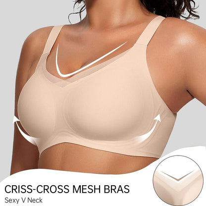 💥Få 49% rabatt för dig! 🎀Kvinnors trådlösa V-ringad mesh sömlös push-up-bh