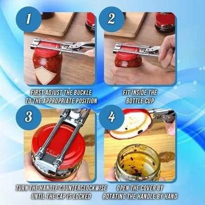 🛒🎁Köp 2 få 1 gratis🔥 🎁💪Universell burköppnare i rostfritt stål – Öppnar lock på ett ögonblick, perfekt för artrit, långa naglar och svag handstyrka ✨.