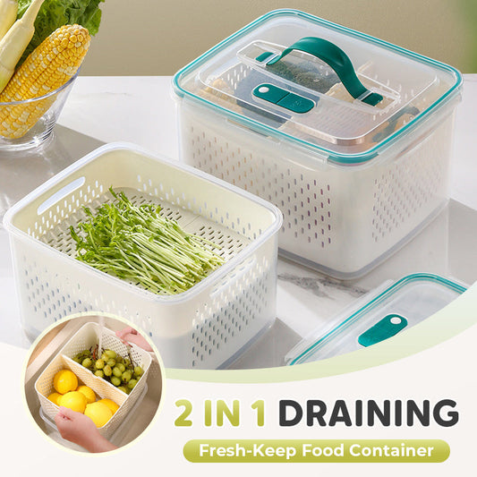 🥗 50% RABATT! 🍱 2 i 1 Matlåda med Dränering & Lufttätt Lock – Perfekt För Hälsosam Mat & Förvaring ❄️