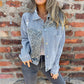 Moderna leopardmönstrade patchwork-jeansjacka