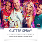 Glitterspray för kropp och hår för fest