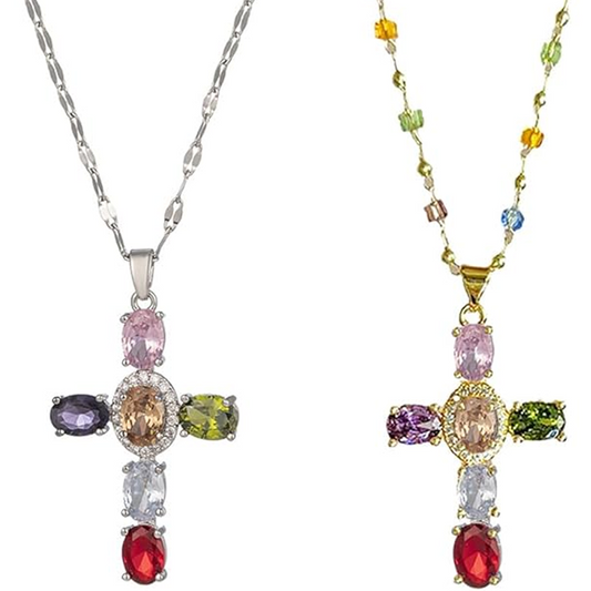 💜 SISTA DAGEN AV ERBJUDANDET – 50 % RABATT 💜💖Färgglada Halsband med Korshängen i Strass