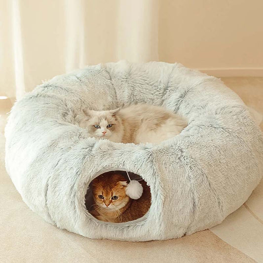 🐾 2-i-1 hopfällbar tunnelsäng för katt – Mjuk, varm och perfekt för inomhusbruk!