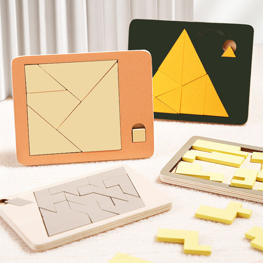 🧩 50 % RABATT NU! ✨ Tangram-pusselbräda i trä – 7 färgglada geometriska former för kreativt mönstersortering och Montessori-inlärning 🔺🔷