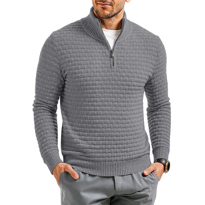 Stickad långärmad tröja med kvarts dragkedja för män