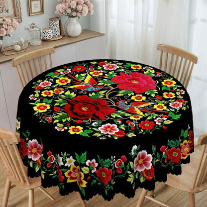 📢📢50% RABATT NU!! ⏰Mexikansk blommig duk med festongkant 🌸✨ Exotisk elegans och fläcktålighet!