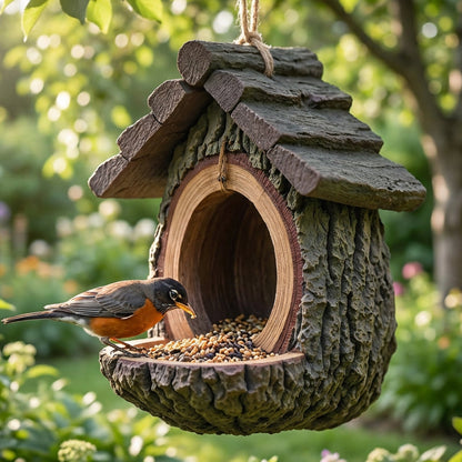 🐦 Få 50 % rabatt nu! 🏡 Fågelmatare för utomhusbruk – realistisk trädstubbedesign lockar vilda fåglar, är väderbeständig och ett perfekt val för trädgårdsdekoration 🌿