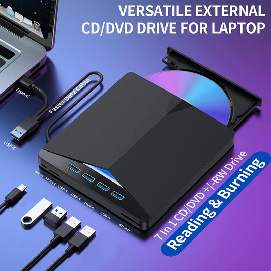 7-i-1 extern DVD-enhet med USB 3.0 Type-C🌈 Köp 2 få ytterligare 10% rabatt och fri frakt ✈️