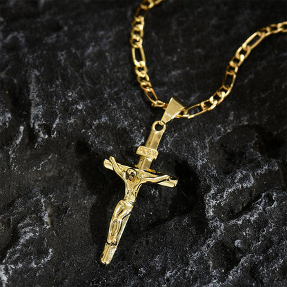 ✝️ 50% RABATT! ✨ Guldkrucifixhalsband – Detaljerat INRI-motiv, justerbar figarokedja och glittrande finish 💛
