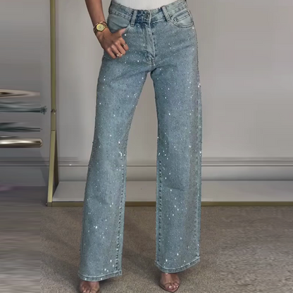 💎 Premium Stenförsedda Jeans Dam | Vintage Tvättad, Höjmidja, Rak Siluett 👖