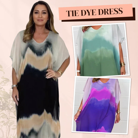 🔥Sista dagen! 60% rabatt🔥Bekväm och böljande tie-dye-klänning för dam