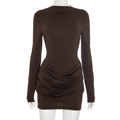 💃Sista dagen på rean – 50 % rabatt🎉Sexig långärmad bodycon-klänning med rynkad midja för damer