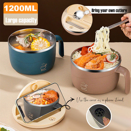 🍜✨ 50% RABATT! | Isolerad Ramen-skål i 304 Rostfritt Stål – 1200ml, Läcksäker & Dubbelväggig!