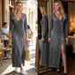 👗50% RABATT!🔥 Långärmad maxiklänning med v-ringning för dam – Mjukt tyg, åtsittande passform och elegant hög slits 💫💃