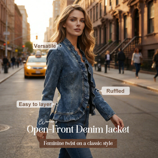 🥳REA 2026🥳💞Över 50 000 sålda!👵☀️ 50 % RABATT!!  Dam Denimjacka med Volang & Öppen Framsida🌿✅
